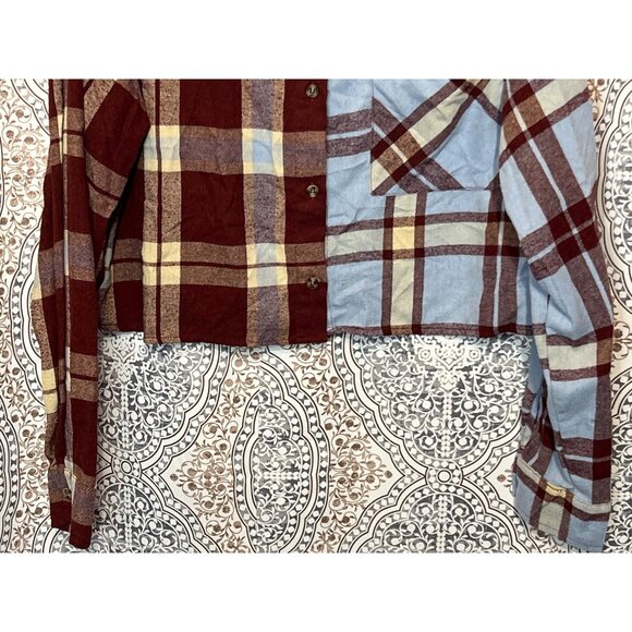 Forever 21 Patchwork Plaid Cropped Shirt Womens Size M - Picture 6 of 10